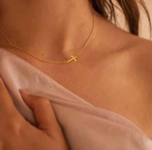 gold horizontal cross necklace