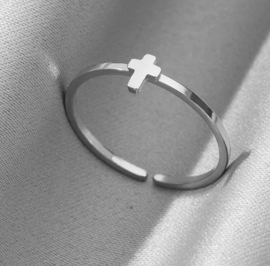 silver mini cross ring