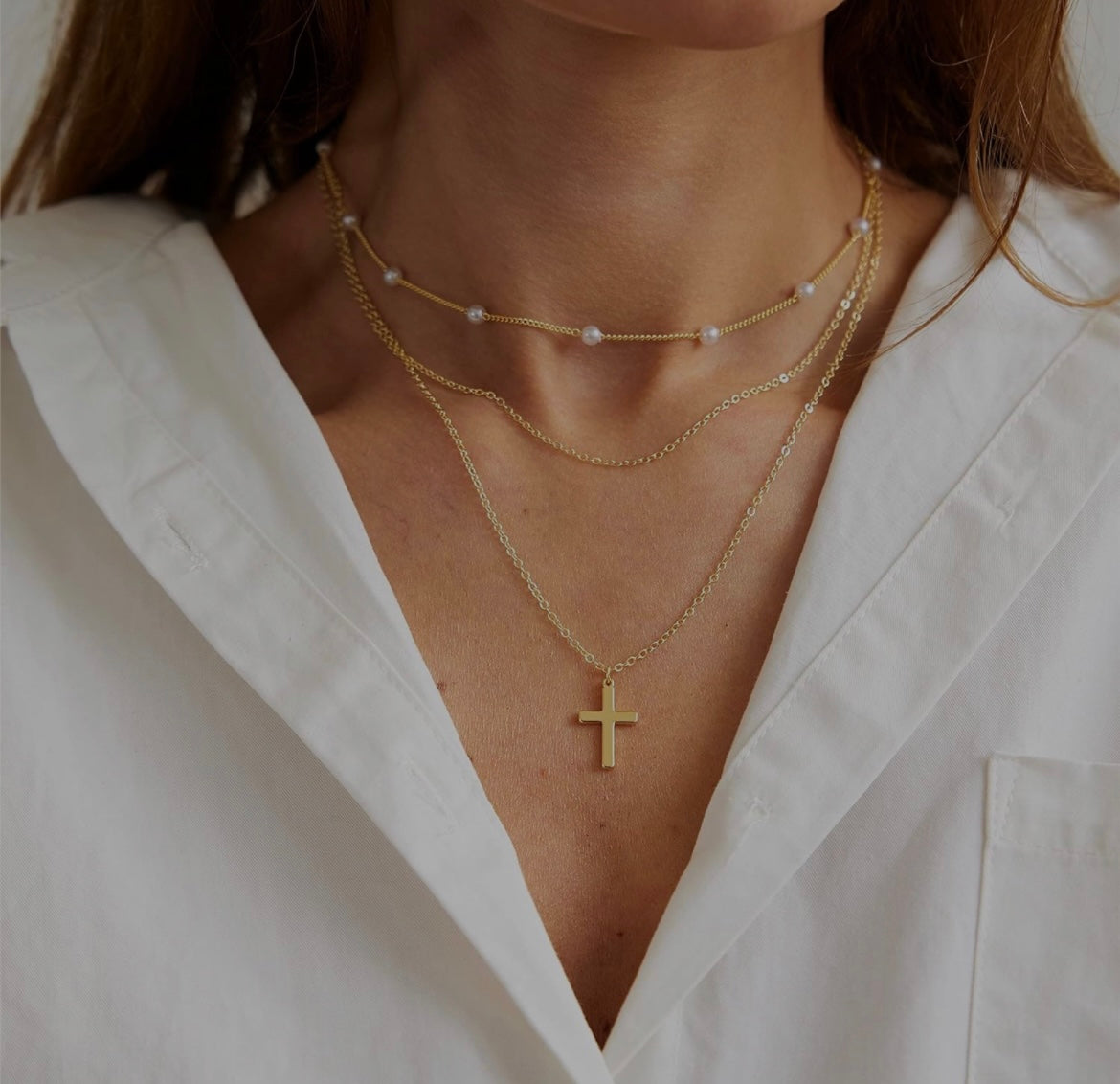 gold layered cross necklace